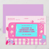 ピンクビデオゲームのレトロな卒業 招待状 (正面/裏面)