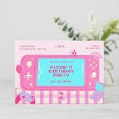 ピンクビデオゲームのレトロな誕生日 招待状 (スタンド正面)