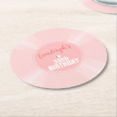 ピンクビニールレコード音楽パーソナライズされた誕生日 ラウンドペーパーコースター (アングル)
