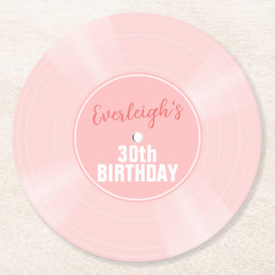 ピンクビニールレコード音楽パーソナライズされた誕生日 ラウンドペーパーコースター