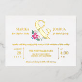 ピンクビューティフルフローラアンパサンドタイポグラフィ結婚ズ 箔招待状 (正面)