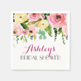 ピンクビューティフルフローラナプキンイエロー スタンダードカクテルナプキン