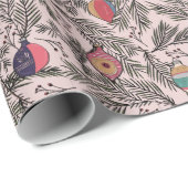 ピンクビンテージクリスマスオーナメント、パイン、ベリー ラッピングペーパー (ロールコーナー)