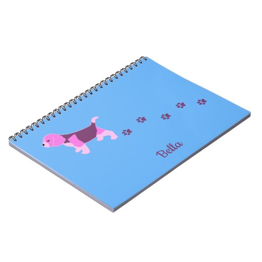 ピンクビーグルドッグアートパピーパワードプリント名前をカスタムする ノートブック (左側)