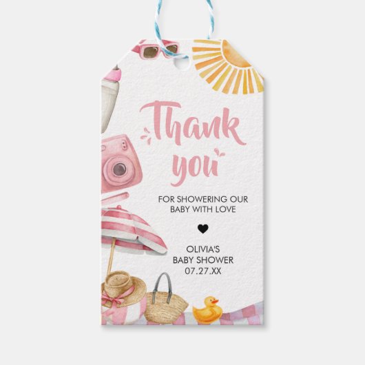 ピンクビーチサマーベビーシャワーメッセージカード ギフトタグ (正面)