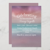 ピンクビーチサンセットお祝いオブライフ招待状 招待状 (正面/裏面)