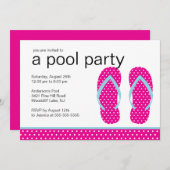 ピンクビーチサンダルプールパーティの招待状 招待状 (正面/裏面)