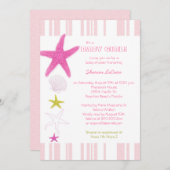 ピンクビーチヒトデストライプィーの赤ちゃん女の子ベビーシャワー 招待状 (正面/裏面)