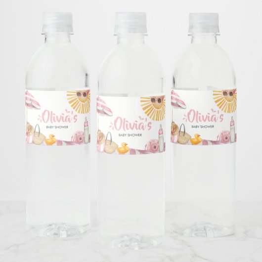 ピンクビーチ夏のベビーシャワー ペットボトルラベル (ボトル)