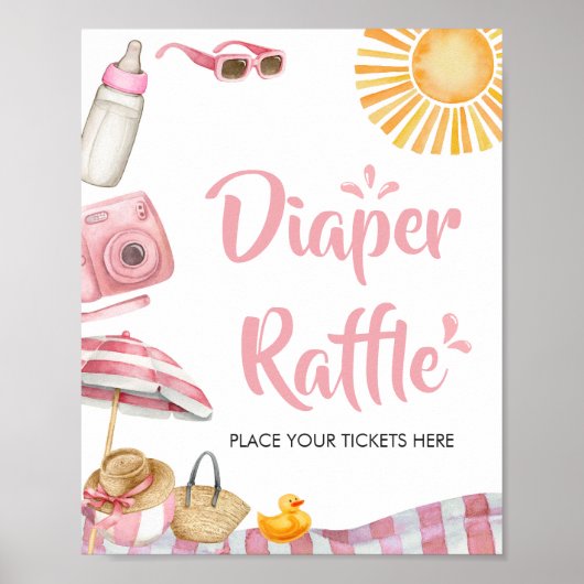 ピンクビーチ夏の赤ちゃんシャワーおむつラッフル ポスター (正面)