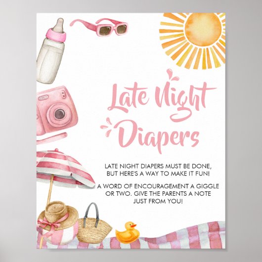 ピンクビーチ夏の赤ちゃんシャワー深夜おむつ ポスター (正面)