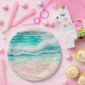 ピンクビーチ波 ペーパープレート (パーティー)