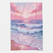 ピンクビーチ海ショアコースト絵を描ーズ キッチンタオル (縦)