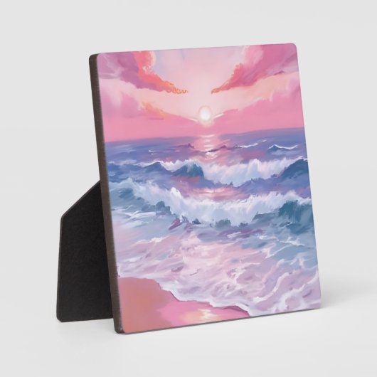 ピンクビーチ海ショア絵を描ズアート フォトプラーク (正面)