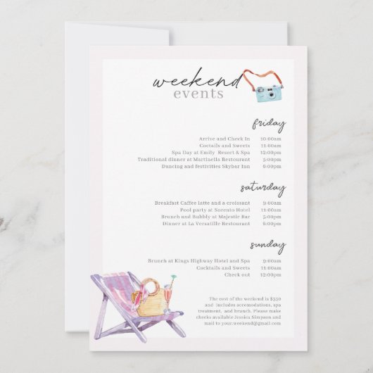 ピンクビーチ独身最後の週末パーティー 招待状 (裏面)