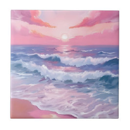 ピンクビーチ 海岸の絵画 アート タイル