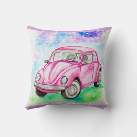 ピンクビートルの水の絵画色 クッション (裏面)