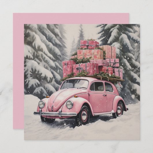 ピンクビートルホリデーオーナメント&ギフトタグ シーズンカード (正面/裏面)