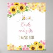 ピンクビーヒマワリ誕生日ギフトサイン ポスター (正面)