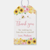 ピンクビーヒマワリ誕生日サンキュー ギフトタグ (正面)