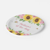 ピンクビーヒマワリ誕生日 ペーパープレート (アングル)