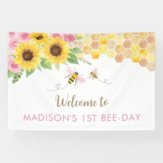 ピンクビーヒマワリ誕生日 横断幕 (横)