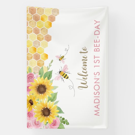 ピンクビーヒマワリ誕生日 横断幕 (縦)