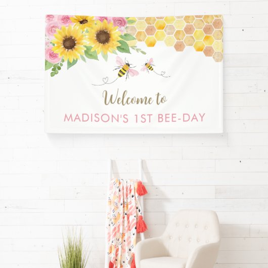 ピンクビーヒマワリ誕生日 横断幕 (インサイチュ)