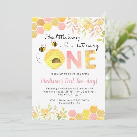 ピンクビーファーストバースデーパーティの招待状ズガール 招待状 (スタンド正面)