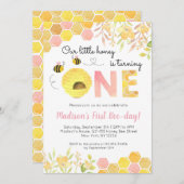 ピンクビーファーストバースデーパーティの招待状ズガール 招待状 (正面/裏面)