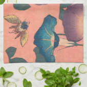 ピンクビー花クラシック北斎美術 キッチンタオル (折り畳み)