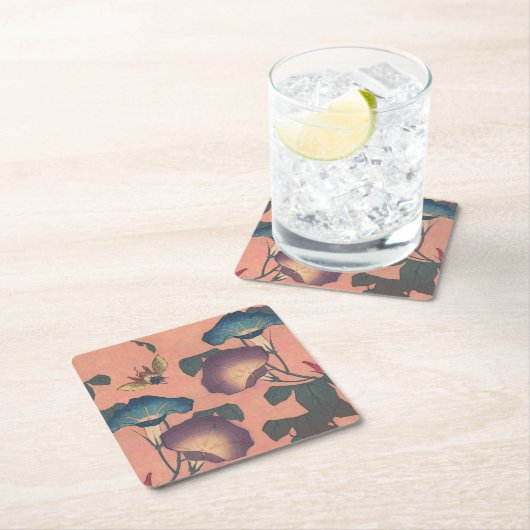 ピンクビー花クラシック北斎美術 スクエアペーパーコースター (インサイチュ)