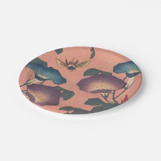 ピンクビー花クラシック北斎美術 ペーパープレート (アングル)