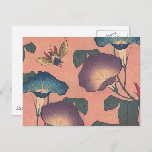 ピンクビー花クラシック北斎美術 ポストカード (正面/裏面)