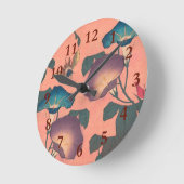 ピンクビー花クラシック北斎美術 ラウンド壁時計 (傾斜)