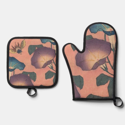 ピンクビー花クラシック北斎美術 鍋つかみ&鍋敷きセット (正面)