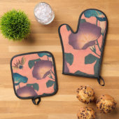 ピンクビー花クラシック北斎美術 鍋つかみ&鍋敷きセット (トップダウン)