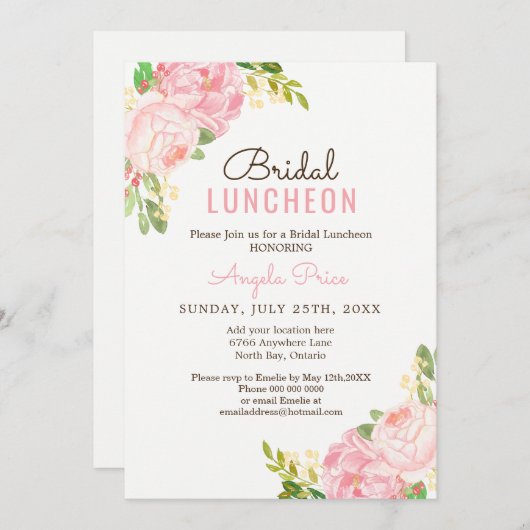 ピンクピかわいらしオニーブライダルルンチョン招待状 招待状 (正面/裏面)