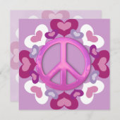 ピンクピかわいらしースサインとハート招待状 招待状 (正面/裏面)