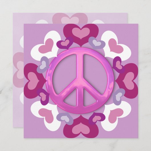 ピンクピかわいらしースサインとハート招待状 招待状 (正面/裏面)