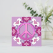 ピンクピかわいらしースサインとハート招待状 招待状 (スタンド正面)