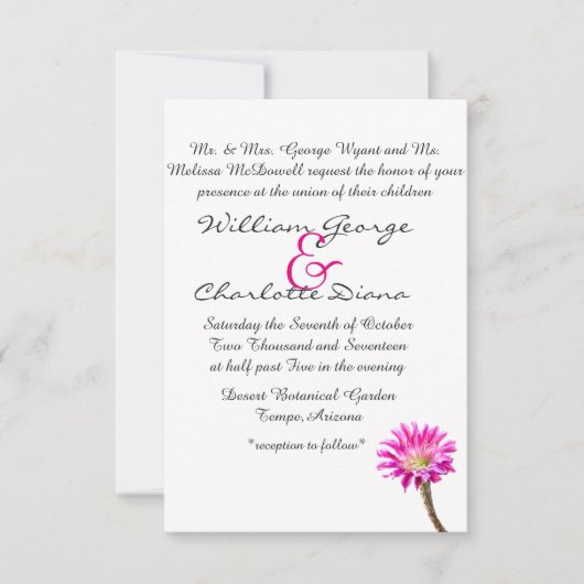 ピンクピアッツァサボテンの花の開花 招待状 (正面)