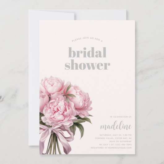 ピンクピエレガントオニーブライダルシャワー 招待状 (正面)