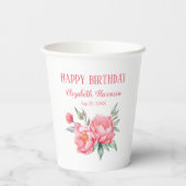 ピンクピエレガントオニーボタニカルブランチ誕生日 紙コップ (裏面)