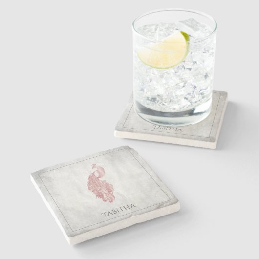 ピンクピエレガントーコックストンパーソナライズされたコースター ストーンコースター (横)