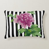 ピンクピオニーブラックストライプズシック アクセントクッション (正面)