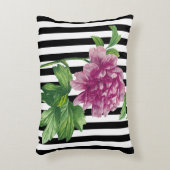 ピンクピオニーブラックストライプズシック アクセントクッション (正面(垂直))