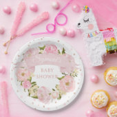 ピンクピオニー&バラ金ゴールドドットベビーカスタムシャワー ペーパープレート (パーティー)