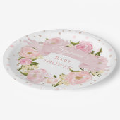 ピンクピオニー&バラ金ゴールドドットベビーカスタムシャワー ペーパープレート (アングル)