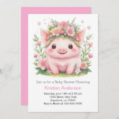 ピンクピギーお洒落ファームガールベビーシャワー 招待状 (正面/裏面)